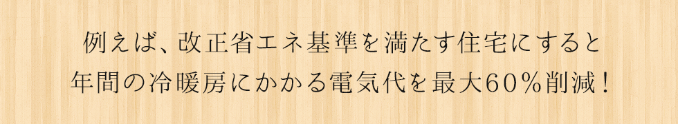 例えば、改正省エネ基準を満たす住宅にすると年間の冷暖房にかかる電気代を最大60％削減！
