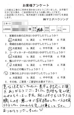 安芸郡　洗面化粧台取替工事のお客様アンケート