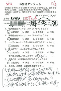 東区 改装工事のお客様アンケート