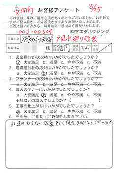 安佐南区　戸建水廻り改装のお客様アンケート