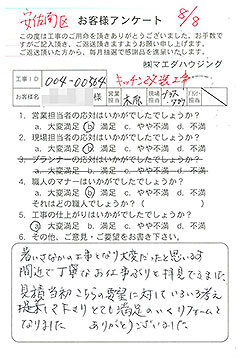 安佐南区　キッチン改装工事のお客様アンケート