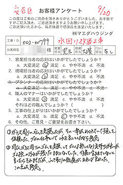 安芸区　水回り改装工事のお客様アンケート
