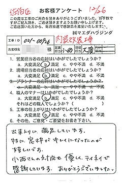 佐伯区　内装改装工事のお客様アンケート