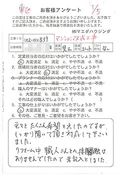 東区　マンション改装工事のお客様アンケート