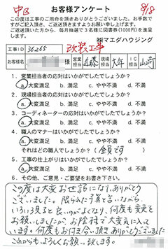 中区　改装工事のお客様アンケート