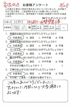 安佐北区　水回り・外壁塗装工事のお客様アンケート