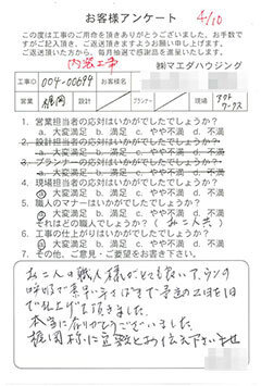内装工事のお客様アンケート