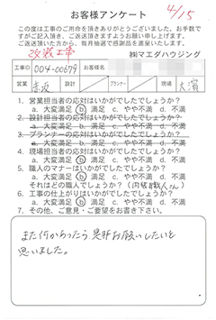 改装工事のお客様アンケート