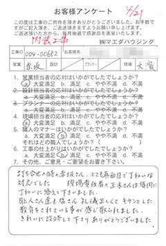 内装工事のお客様アンケート