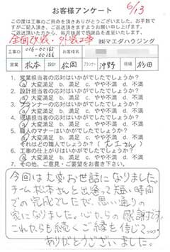 全面改装・外装工事のお客様アンケート