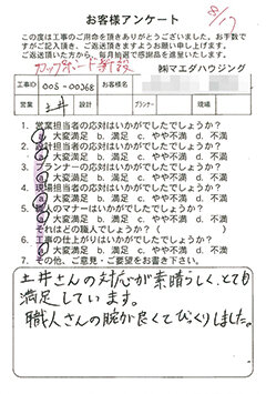 カップボード取付新設のお客様アンケート
