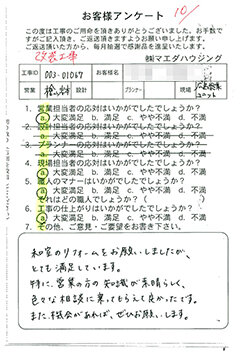 改装工事のお客様アンケート