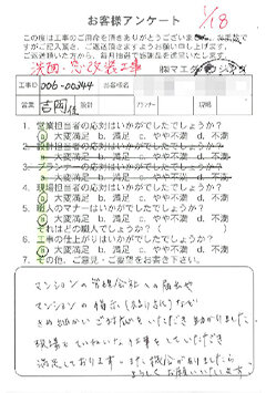 洗面・窓改装工事のお客様アンケート