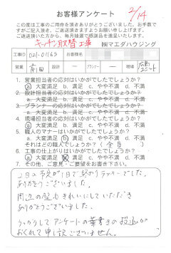 キッチン取替工事のお客様アンケート