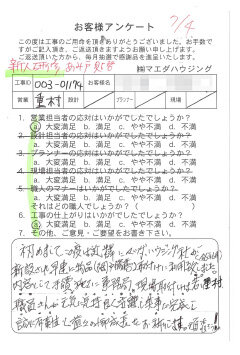 網戸貼替のお客様アンケート
