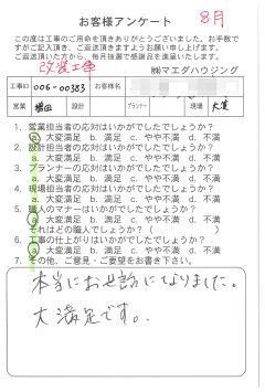 改装工事のお客様アンケート