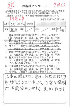 内窓工事のお客様アンケート