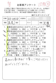 内装工事のお客様アンケート