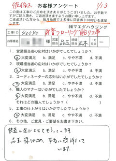 佐伯区 防音フローリング貼り工事のお客様アンケート