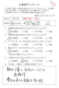 佐伯区　網戸貼り替えのお客様アンケート