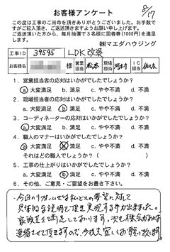 安佐南区　LDK改装のお客様アンケート