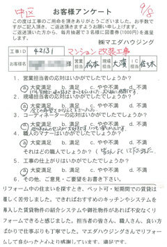 中区　マンション改装工事のお客様アンケート