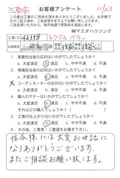 三原市　キッチン取替工事のお客様アンケート