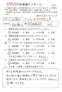 安芸郡府中町　マンション水回り改装工事のお客様アンケート