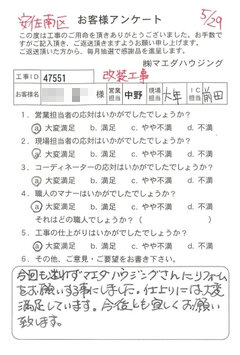 安佐南区　改装工事のお客様アンケート