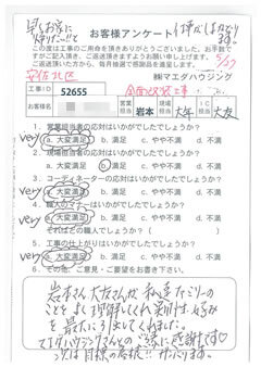 安佐北区　全面改装工事のお客様アンケート