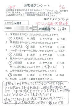 西区　マンション全面改装工事のお客様アンケート