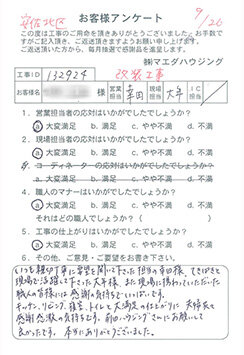 安佐北区　改装工事のお客様アンケート