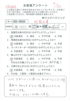 佐伯区　内装工事のお客様アンケート