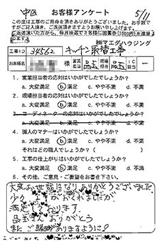 中区 キッチン取替工事のお客様アンケート