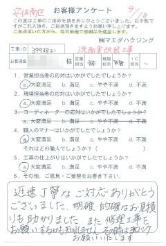 安佐南区　洗面室改装工事のお客様アンケート