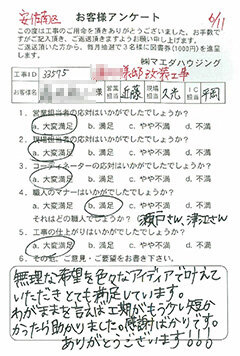 安佐南区 改装工事のお客様アンケート