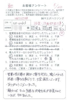 東区　浴室・洗面改装工事のお客様アンケート