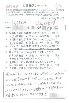 安佐南区　洗面改装工事のお客様アンケート