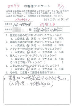 廿日市市　内装工事のお客様アンケート