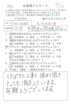 南区　キッチン改装工事のお客様アンケート