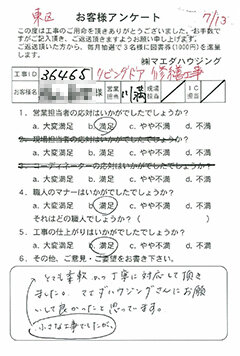東区 リビングドア修繕工事のお客様アンケート