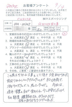 安佐南区　水回り改装工事のお客様アンケート
