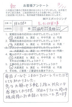 東区　キッチン改装工事のお客様アンケート