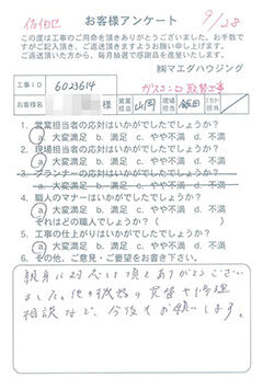 佐伯区　ガスコンロ取替工事のお客様アンケート