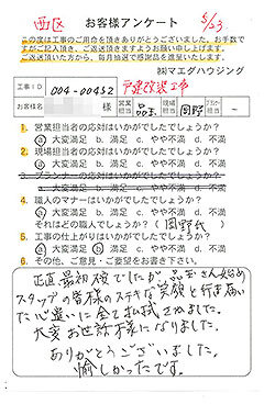 西区　戸建改装工事のお客様アンケート