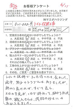 南区　トイレ改装工事のお客様アンケート