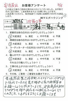 安佐南区 改装工事のお客様アンケート