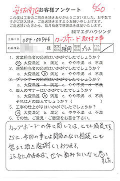 安佐南区　カップボード取付工事のお客様アンケート
