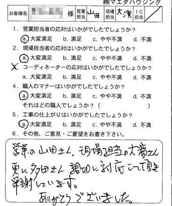 南区　インナケッシ取付のお客様アンケート
