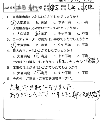安佐南区　台所他改装工事のお客様アンケート